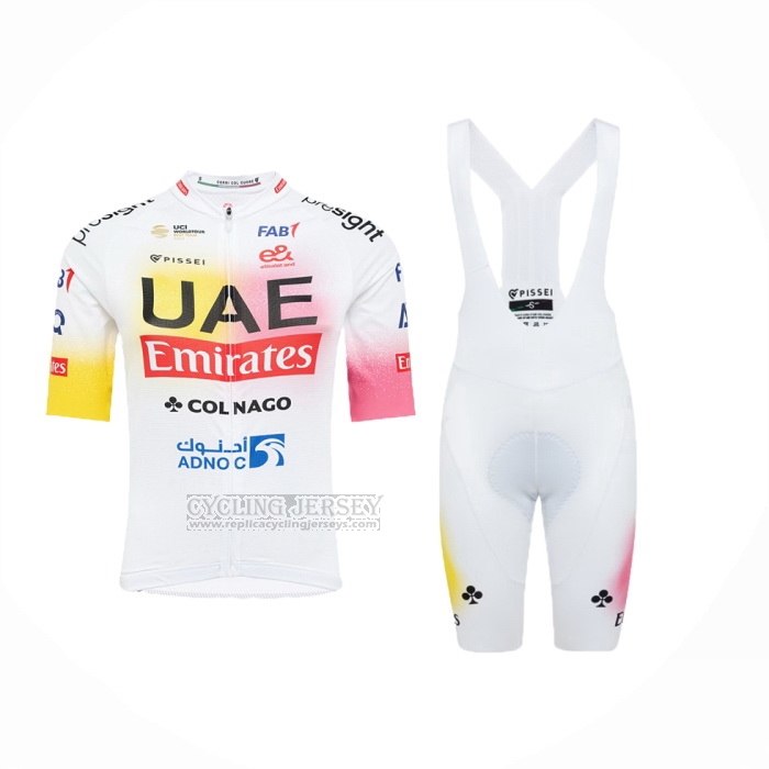 2024 Cycling Jersey UAE Pink Yellow Short Sleeve And Bib Short